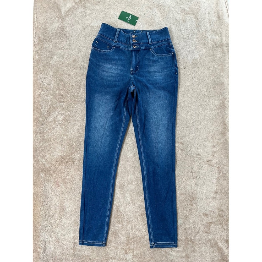 Halara High Waisted Skinny Jeans Women's Small Blue Triple Button Jeggings NEW